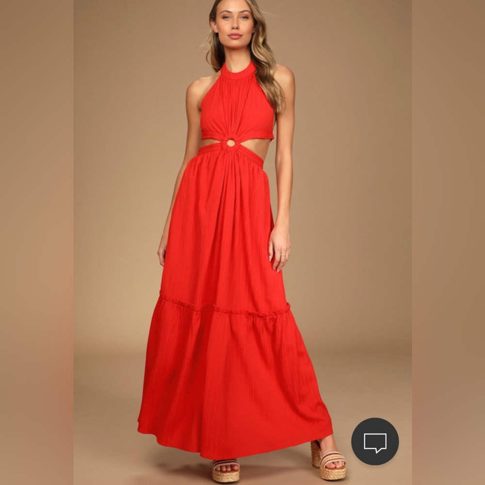 Lulus Island Vacay Red Tie-Back Maxi Dress